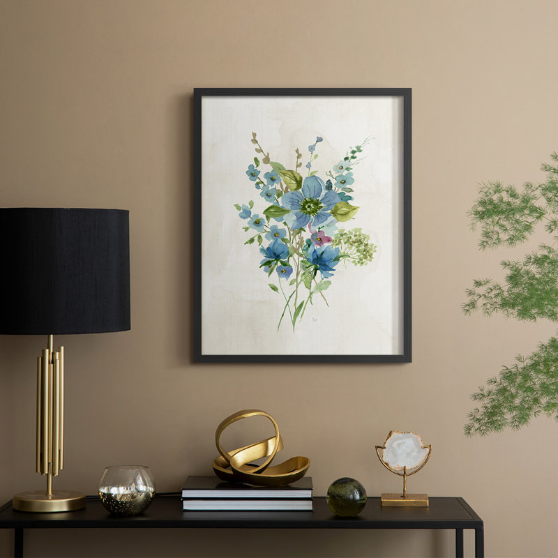 «Bouquet of Blue II», reproduction encadrée - bois massif, H 11 po x l 9 po, Noir, noir, noir, noir