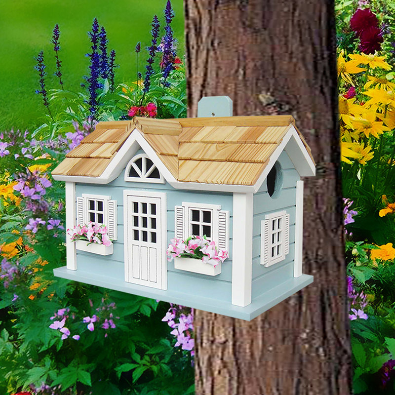 Nantucket Cottage Blue Bird House with Cedar Roof