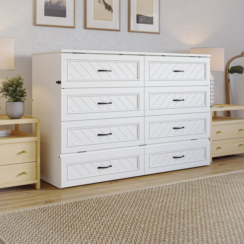 Mandujano Solid Wood Murphy Bed Chest with 6" Mattress and Built-in Charging Station, White