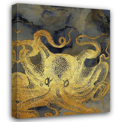 Beachcrest Home™ Zalewski, Christine Gallery Wrapped Canvas Art Titled: Octopus Ink Gold And Blue II