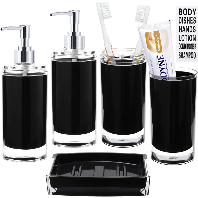 Caridad Bathroom Accessory Set, Black Acrylic