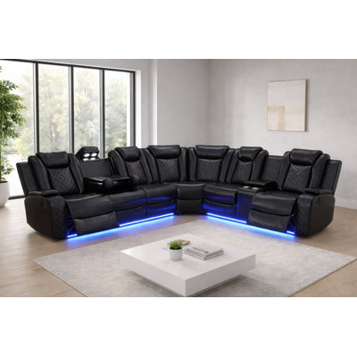 3-Pieces 210”Breathing Leather Power Reclining Theater Sectional with LED Lighting