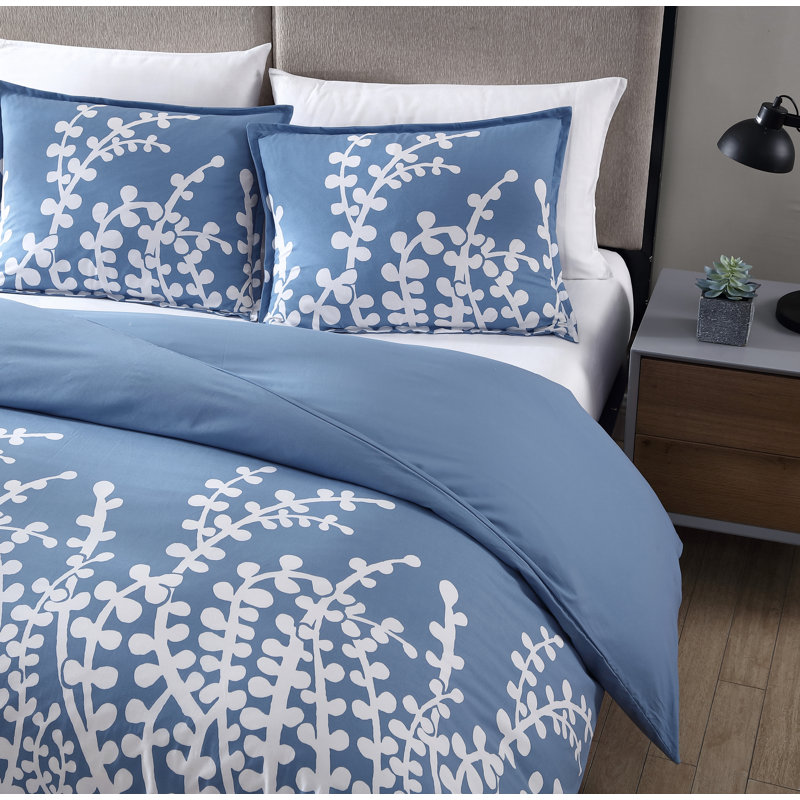 City Scene Branches Cotton Reversible Comforter Set, Full/Queen Comforter + 2 Shams, Blue