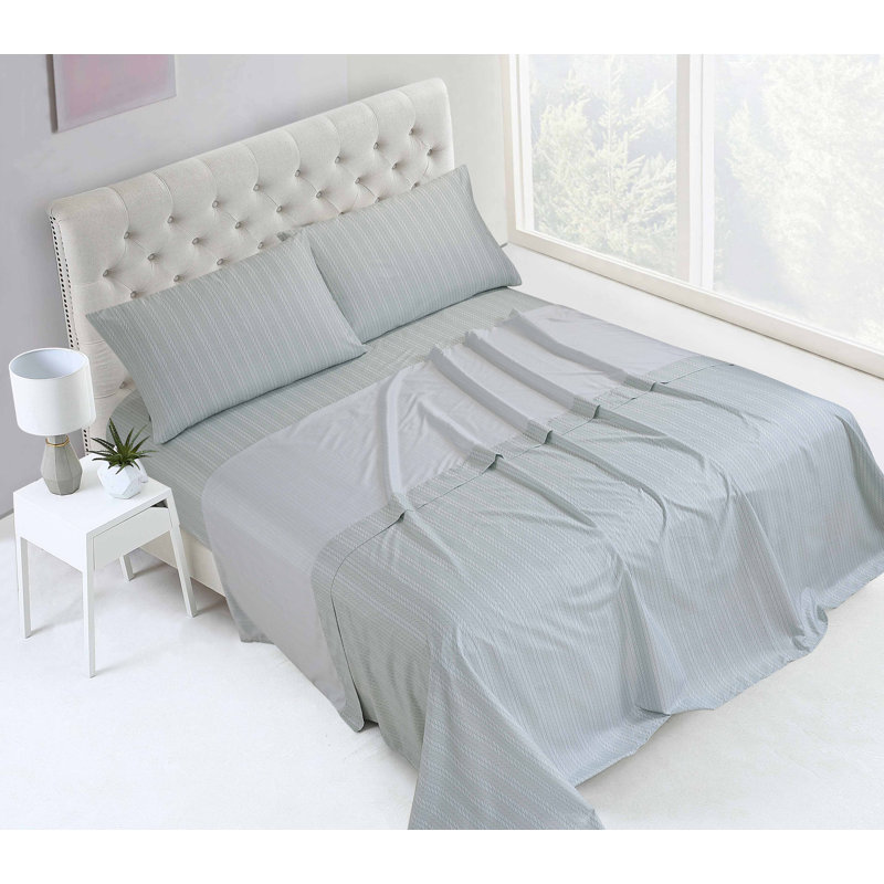 Swift Home 4 Piece Printed Microfibre Sheet Set, Blue Chevron, Queen Sheet Set with 2 Pillowcases