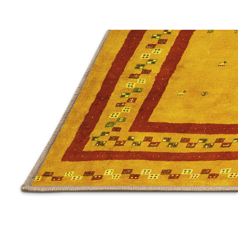 Tapis contemporains jaunes lavables à la machine 2796, Rectangle 2 pi x 3 pi