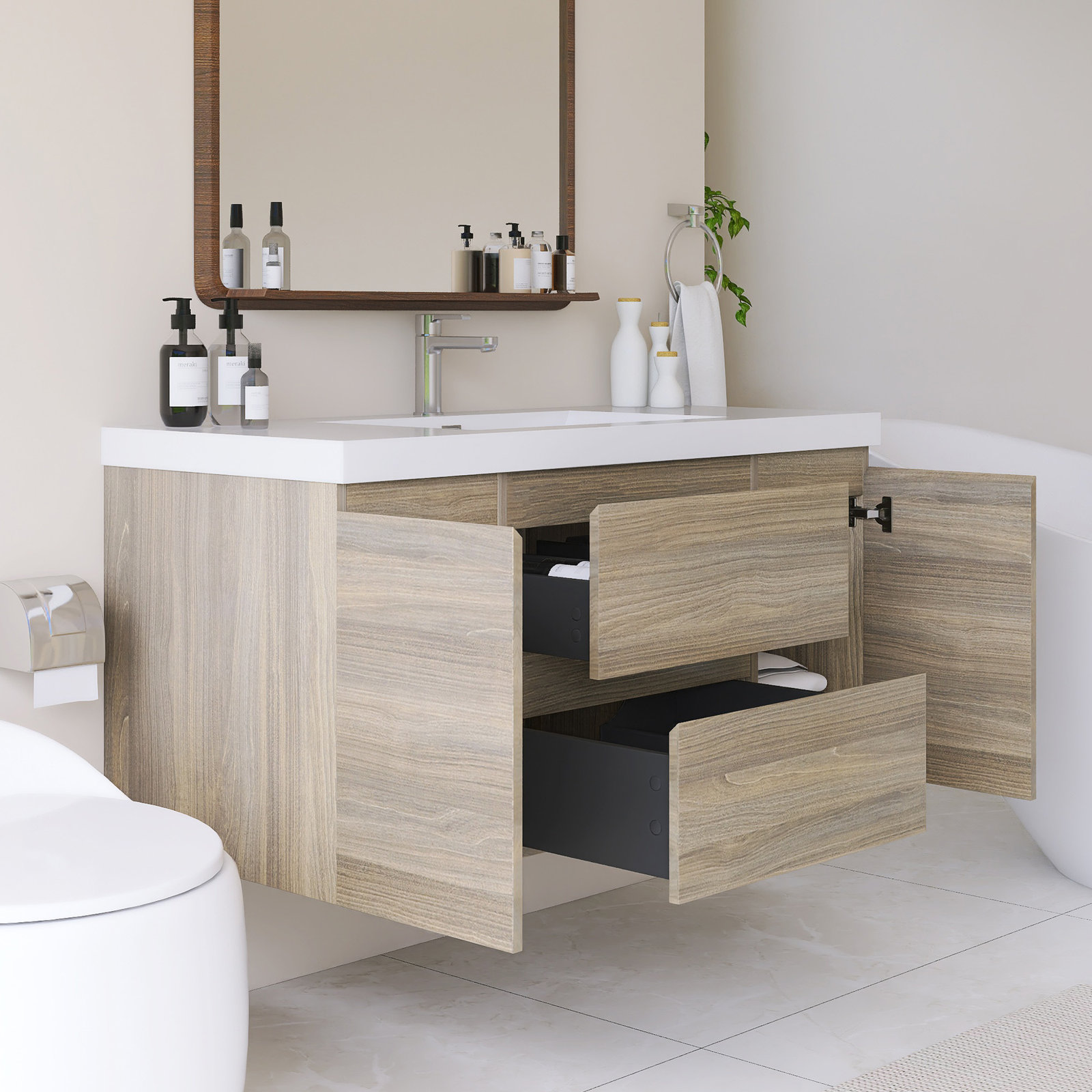 Single Bathroom Vanity, Gray, 48"