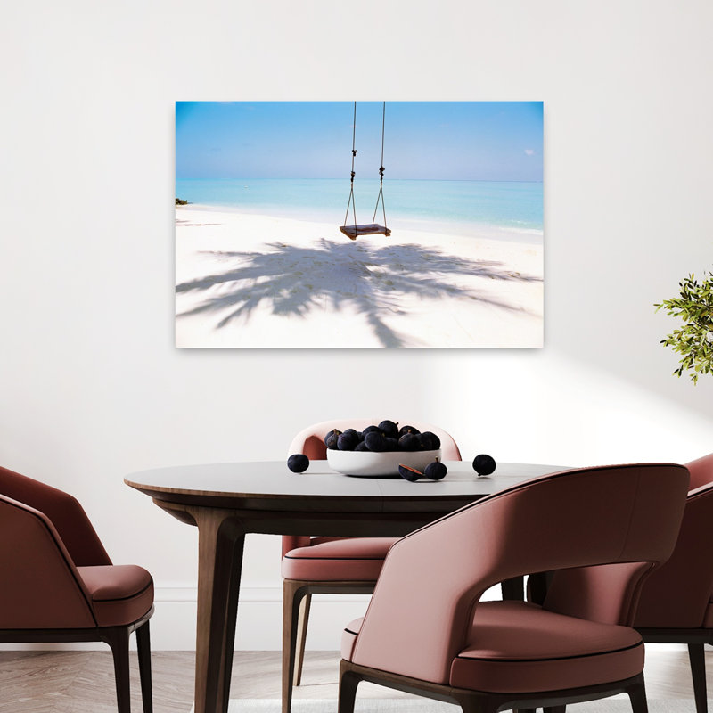 Plage balançoire et ombre de palmier sur sable abstrait palmier paysage art naturel, H 24 po x l 36 po
