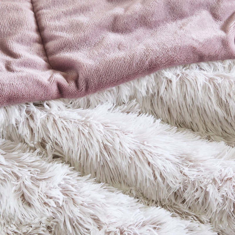 Édredon en fausse fourrure à poil long simple / simple TG / rose, Twin XL Comforter + 1 Pillowcase