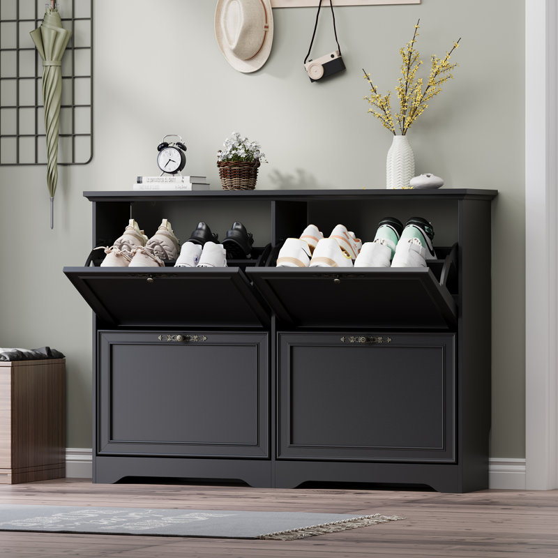 4-Door Shoe Storage Cabinet, Black
