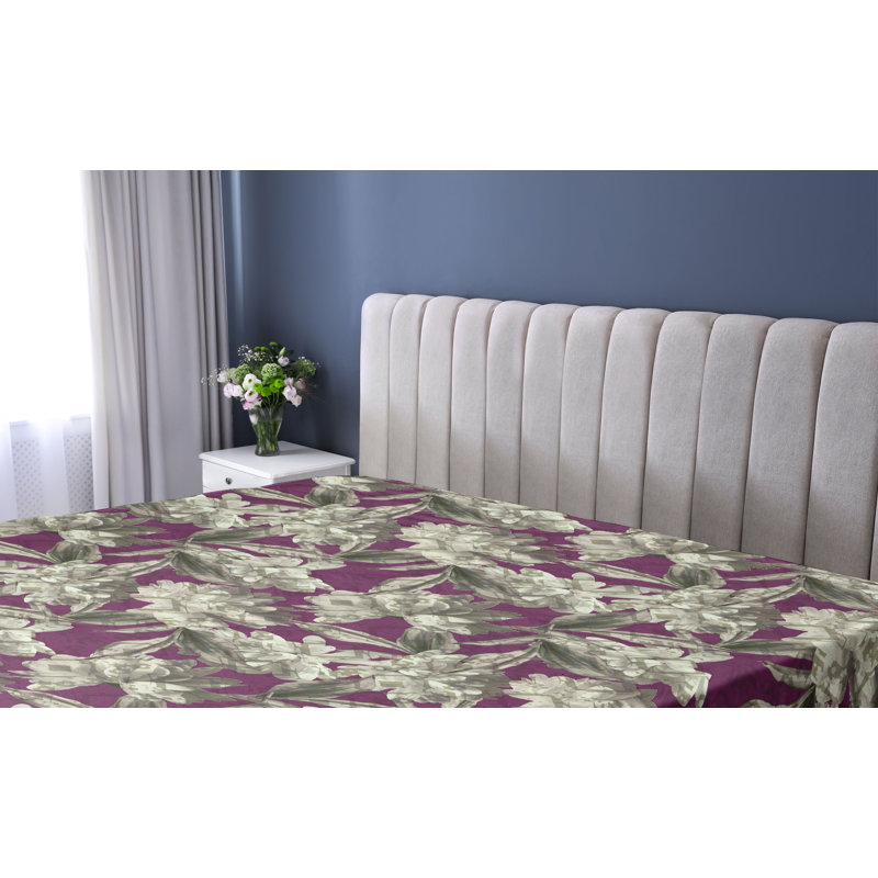 Drap-housse Ambesonne Ambesonne scène de jardin Boho rétro magenta foncé et vert pâle