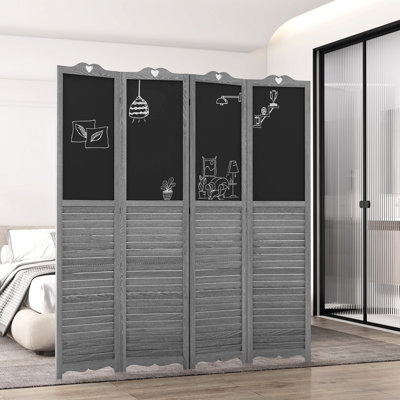 Paravent 4 pliant, écran d'intimité de 5,5 pi de hauteur pour chambre et bureau, bois massif gris de 67 po de hauteur ou bureau