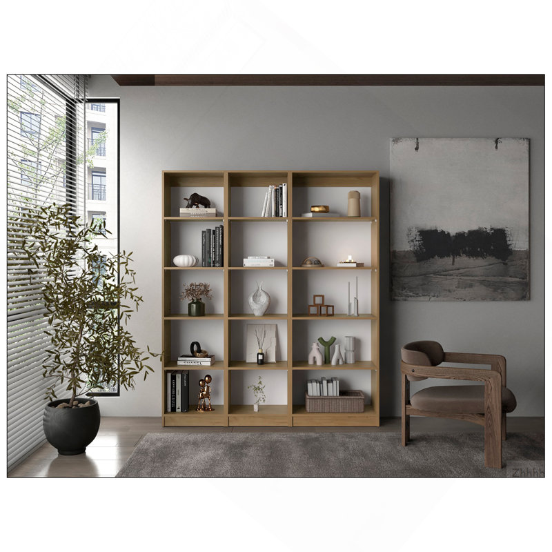 Ensemble de bibliothèque 3 pièces H 71,1 "avec tablettes ouvertes - Rangement modulaire - Chêne naturel