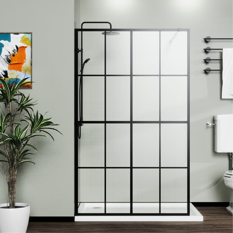 46" X 72" Black Shower Screen For Walk-In - Tempered Glass With Secure Frame Glass, Steady Assembly