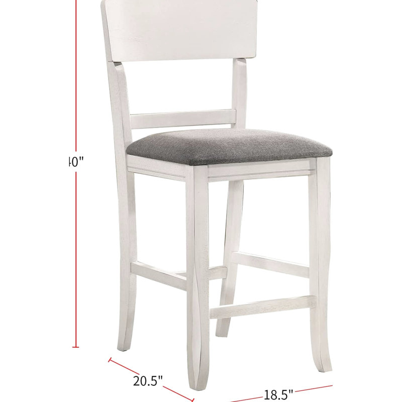 2 chaises de hauteur comptoir de style moderne - Bois massif blanc avec siège rembourré en tissu gris contemporain