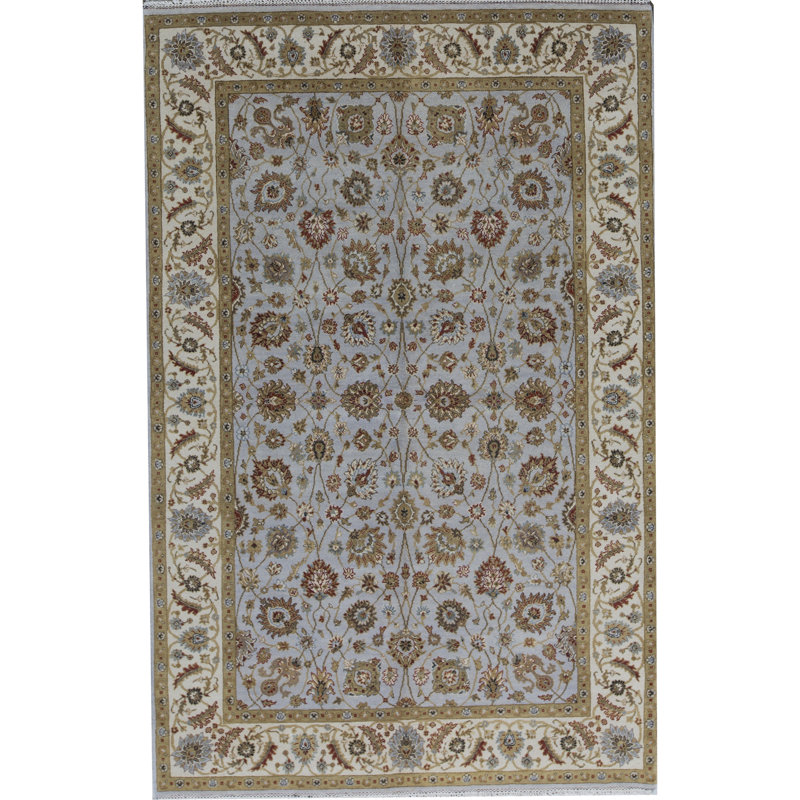Tapis bleu et ivoire de haute qualité noué à la main