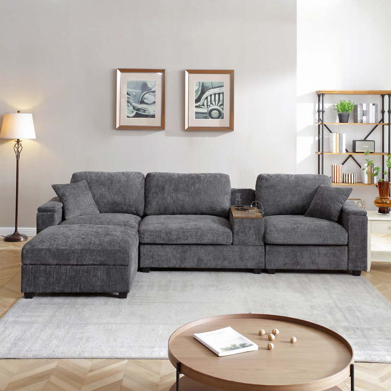 120.3"Sectional Sofa ,L-Shaped Oversized Couch, Gray Corduroy