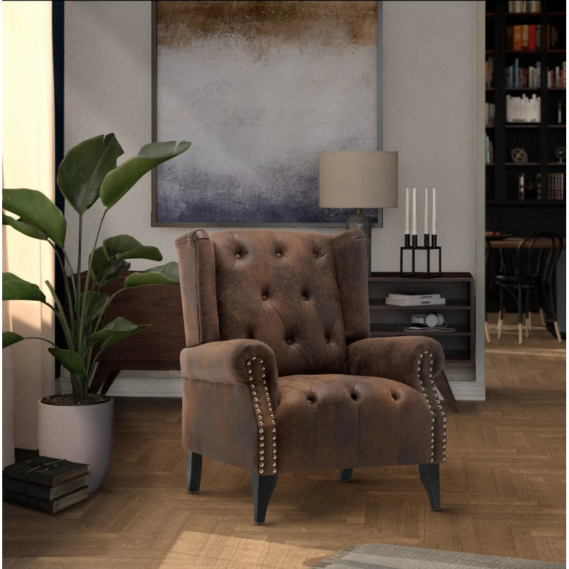 Sandringham Microsuede Wingback Chair, Brown