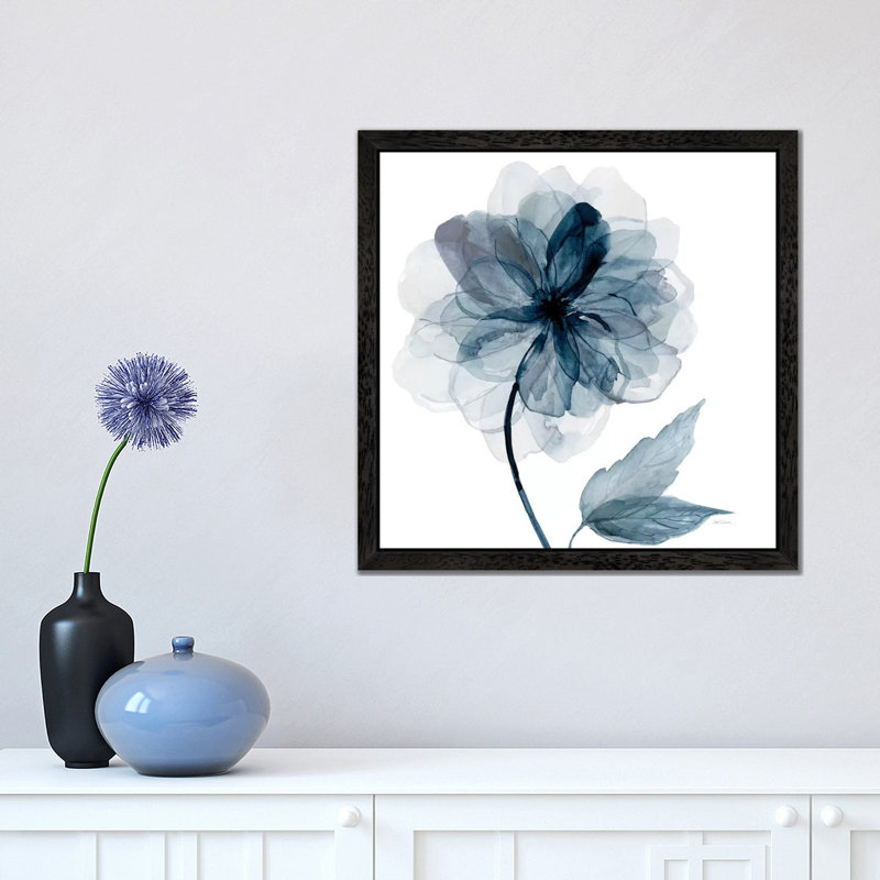 Indigo Bloom I by Carol Robinson - Painting on Canvas, 45.72 cm H x 45.72 cm W, Black Framed