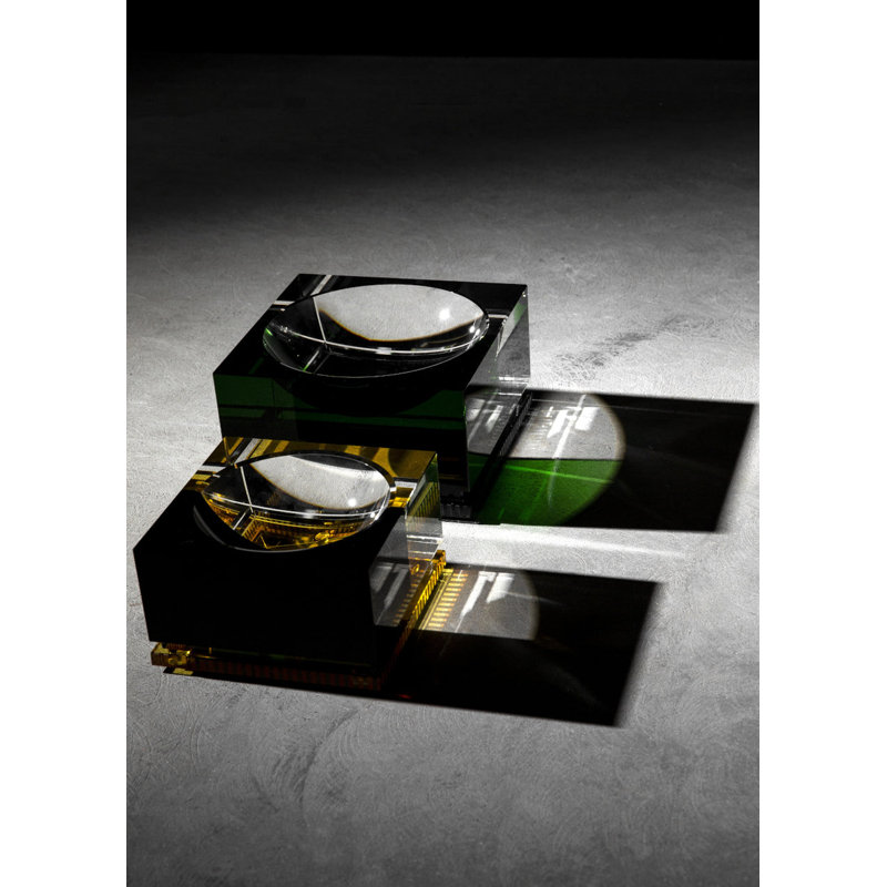 Denver Handmade Crystal Decorative Bowl, 3.26" H x 5.70" W x 5.70" D, Clear/Black/Amber
