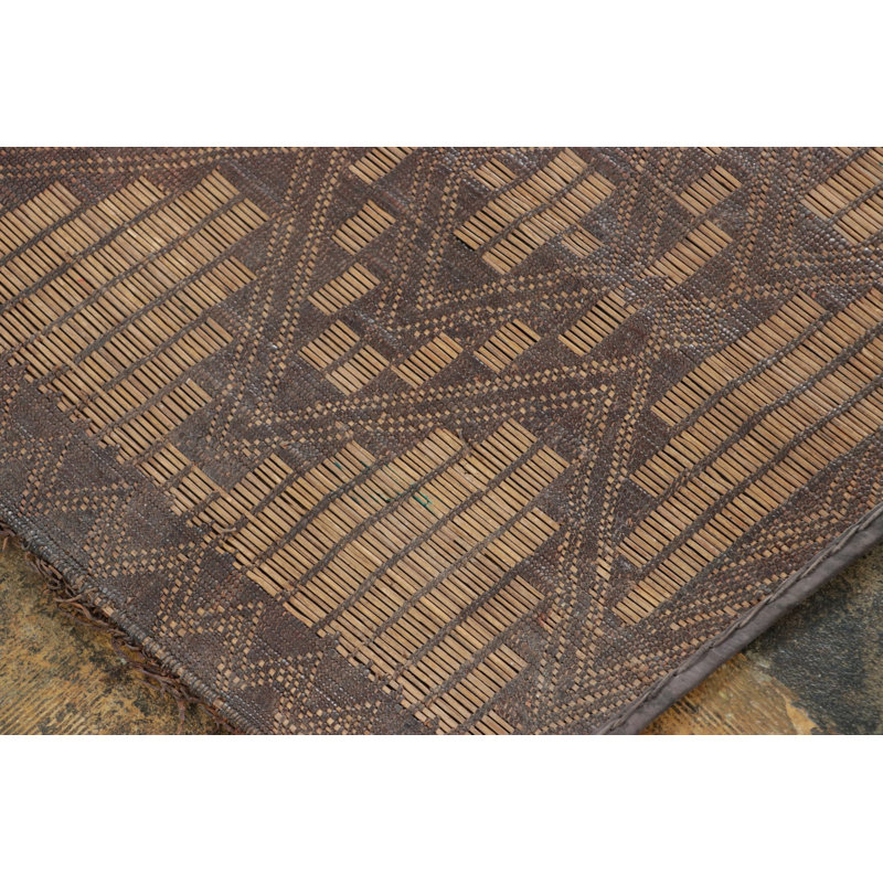 Vintage Tuareg Mat In Brown And Beige With Diamond Geometric Patterns