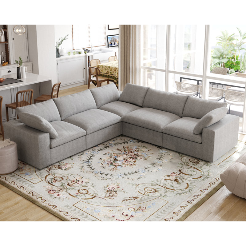 Canapé modulaire rembourré 5 pièces Kenda Faisa, Mélange de lin gris