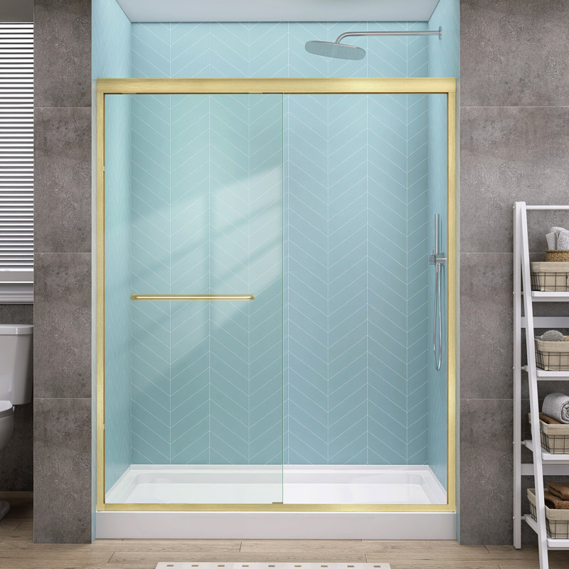 Naturer 56" - 60'' W X 72'' H Double Sliding Shower Door Semi-frameless Bypass Walk-in Bathroom Door with Clear Tempered Glass in Brushed Gold