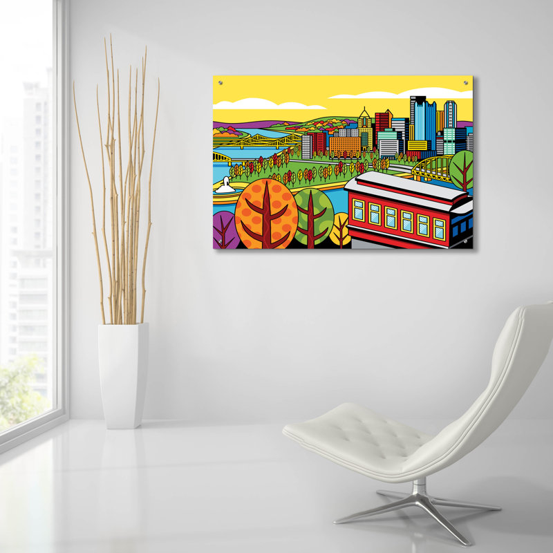 «Pittsburgh Incline Autumn Pop» par Ron Magnes, art mural en verre acrylique, H 24 po x l 36 po x P 0,2 po