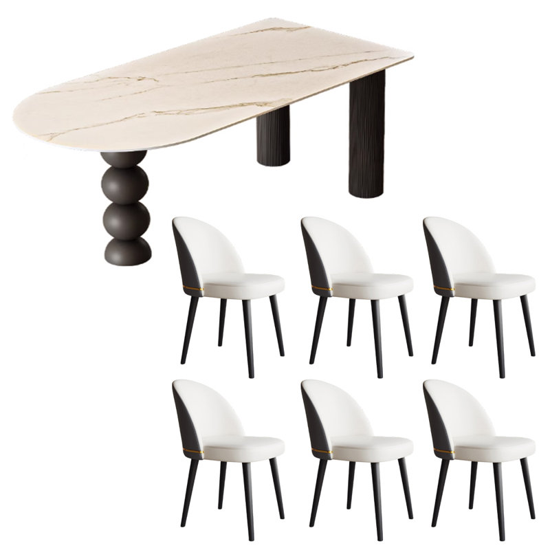 Modern Creative Rock Slab Dining Table Set, 29.52"H x 62.99"L x 31.49"W
