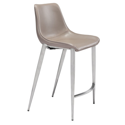 Set of Two 26" Grey And Silver Steel Low Back Counter Height Bar Chairs