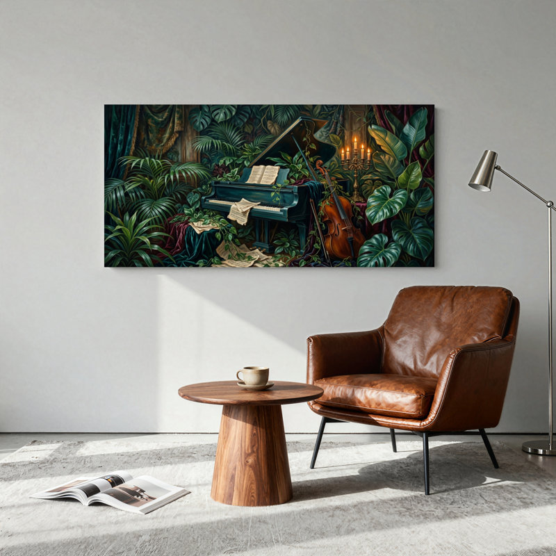Ensemble de 1 toile murale Jungle Piano, L 32 po x H 16 po, Toile tendue