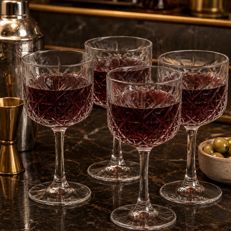 500ml Vintage Cut Glass Cocktail Goblets Wine & Gin Stemmed Drinkware, Set of 4