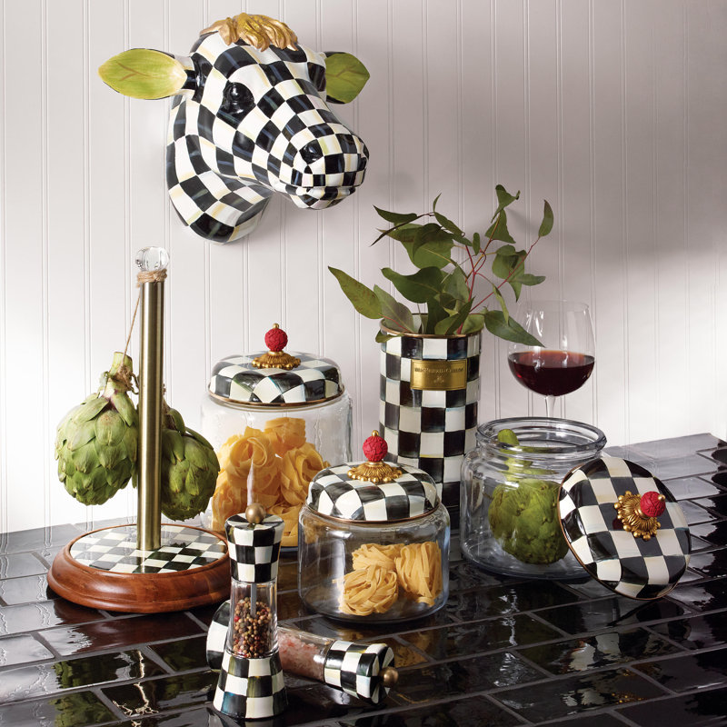 Handpainted Courtly Check 15'' Resin Cow Decor