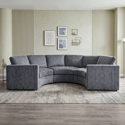 Curved 3-Seat Modular Sectional Sofa with Deep Seating and Removable Cushions for Living Room Spaces
