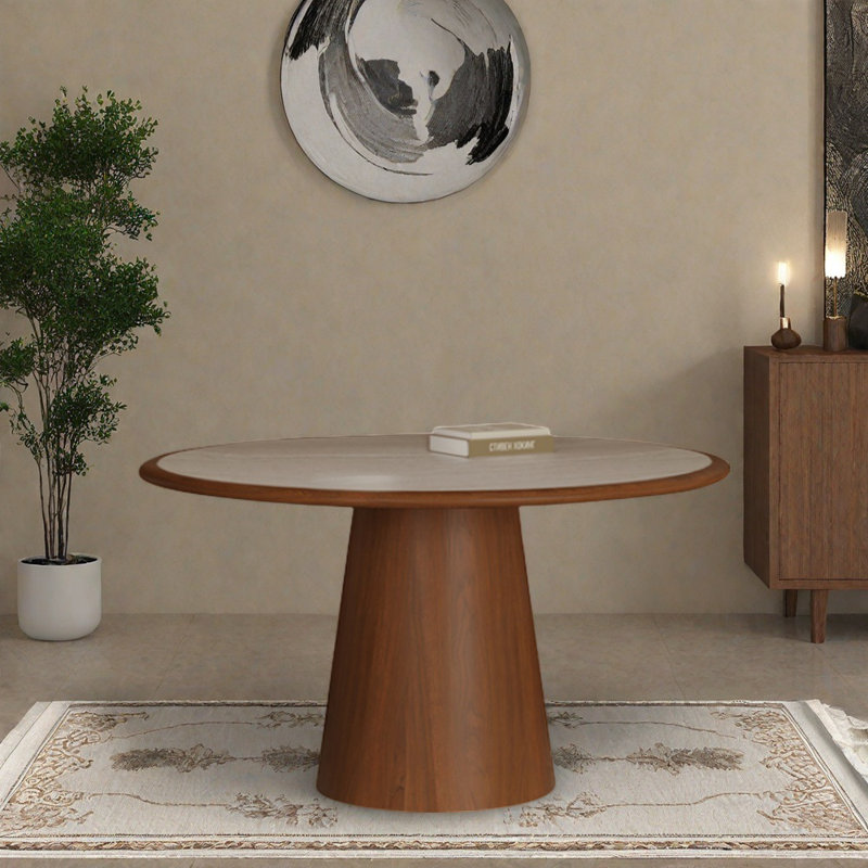 Embedded rock plate circular dining table, 29.5"H x 59.05"L x 59.05"W