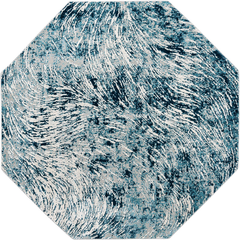 Tapis contemporain Araceli couleur mer, Octogone 7 pi
