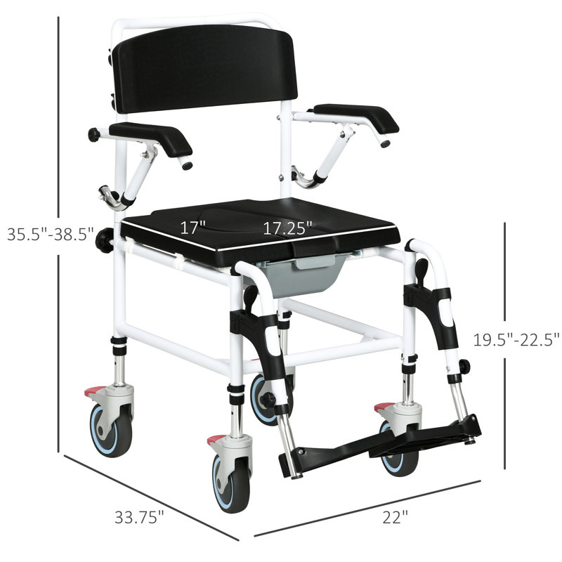Douche, siège de 17 po de largeur, noir, imperméable, seau amovible pour fauteuil roulant accessible aux personnes à mobilité réduite avec système de verrouillage sécuritaire,