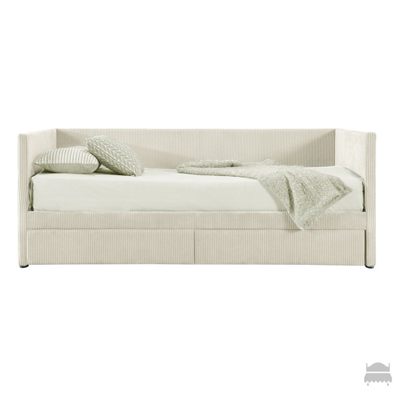 Twin Size Corduroy Daybed With Two Drawers And Wood Slat