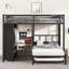 Grand lit superposé simple avec garde-robe intégré, lit superposé en métal avec lit gigogne, bureau pliable, échelles-504729724
