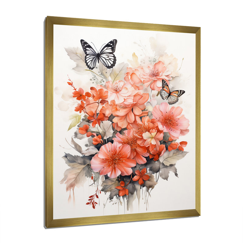 Art mural sur toile Corail, H 44 po x l 34 po x P 1,5 po, Encadrement doré