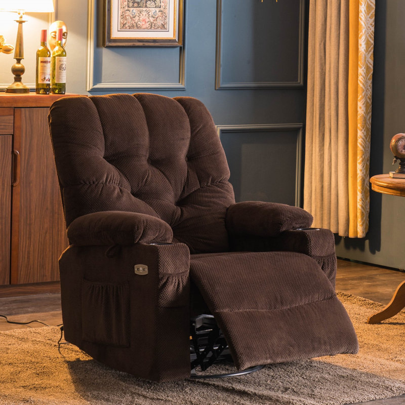 Electric Power Swivel Glider Rocker Recliner Chair with Remote Control, Brown