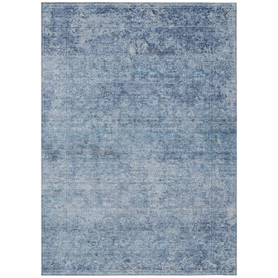10' X 14' Blue And Ivory Abstract Washable Indoor Outdoor Area Rug