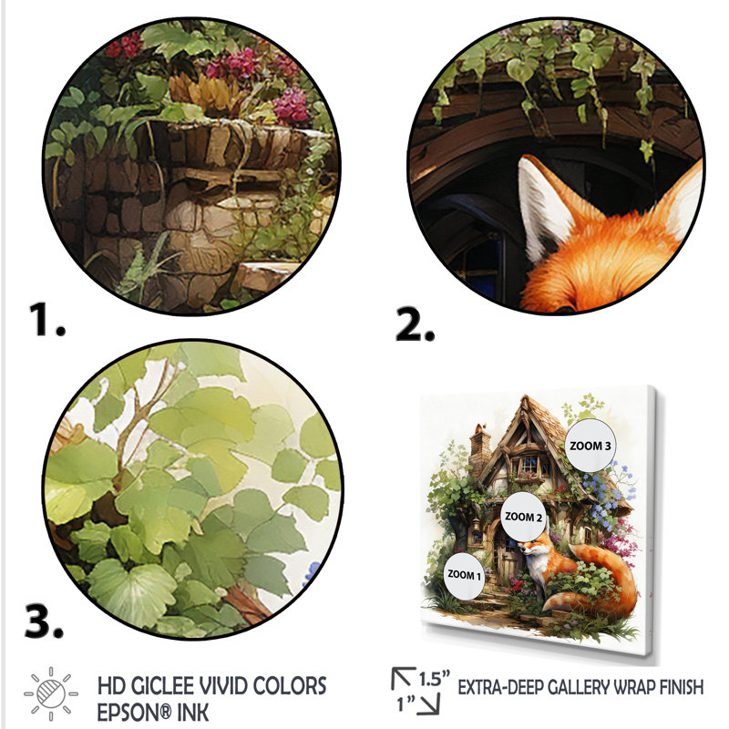 Foxs Elegant Treehouse Blooms - Renard, art mural animal, Toile tendue, H 36 po x l 36 po x P 1,5 po