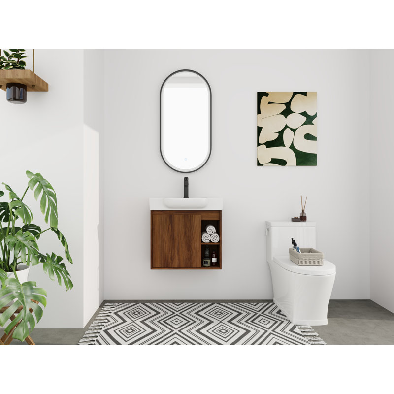 24'' Wall-Mounted Bathroom Vanity with White Ceramic Sink & Soft-Close Door, KD-Packing