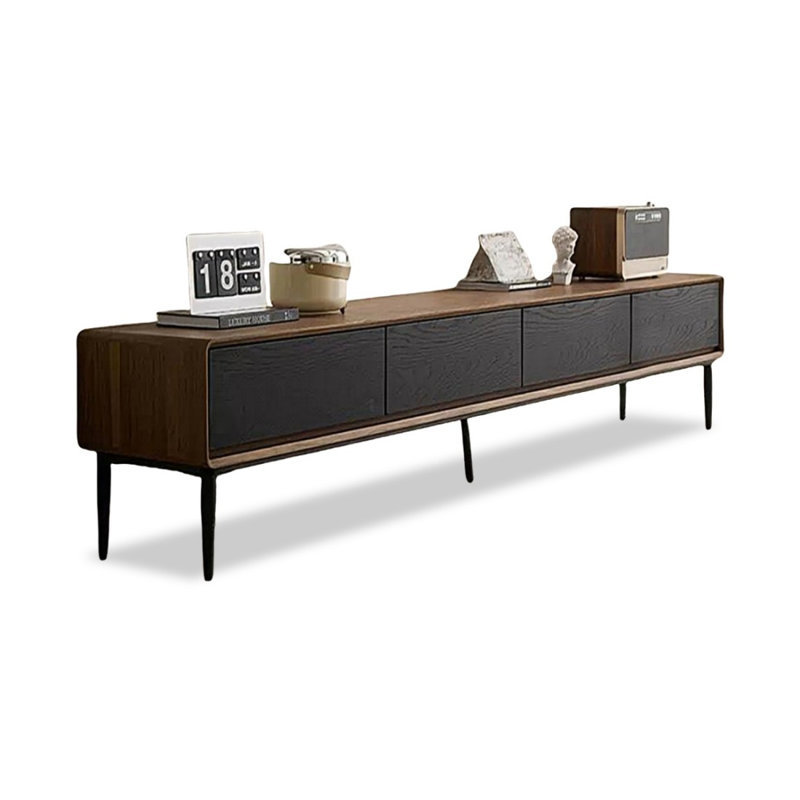 Meuble télé moderne en bois massif noir, H 16,93 po x L 86,61 po x l 15,75 po, Noir