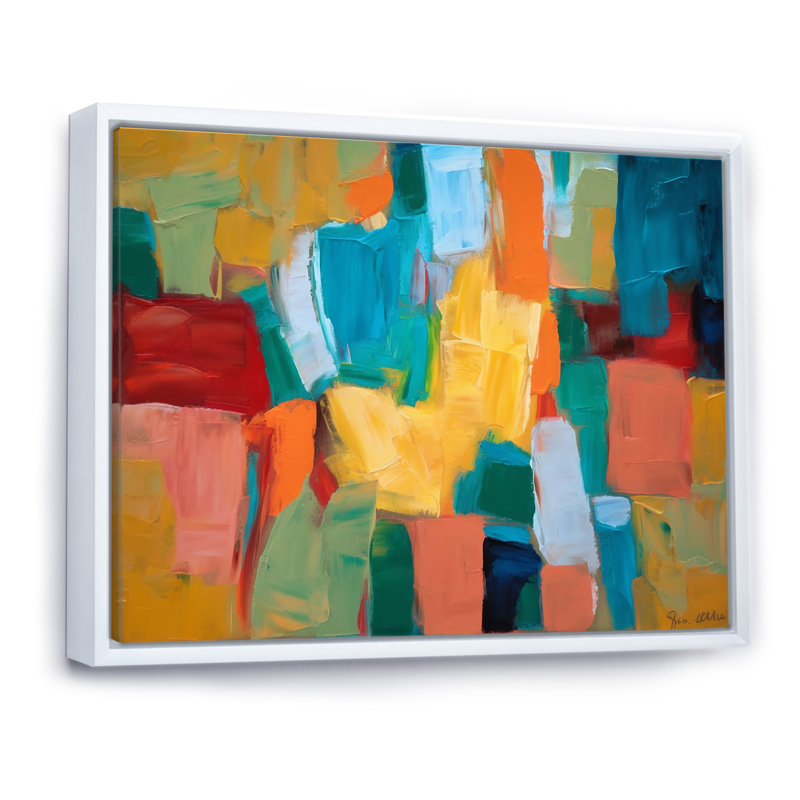 Art mural abstrait sur toile, impression moderne cubiste Colorfields - Vibrant Cubist Colorfields I, 16" H x 32" W