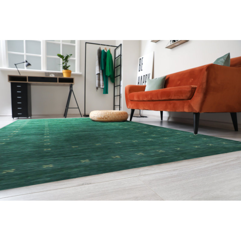 Tapis vert en laine fait à la main Kristilyn, Rectangle 2 pi x 4 pi