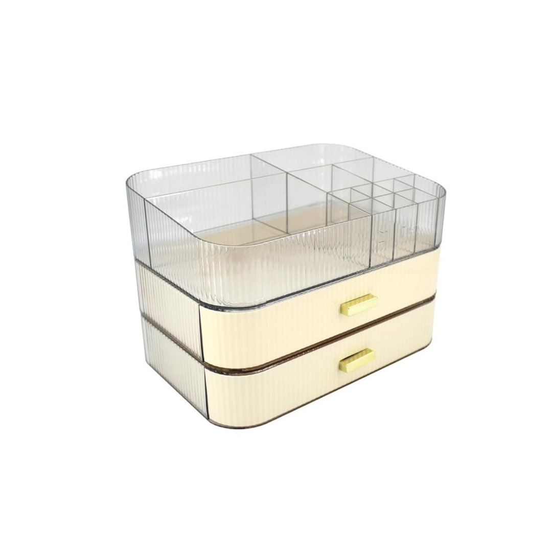 White Makeup Organizer with 2 Drawers, Cosmetics Organizer for Bedroom and Bathroom Vanity Countertops