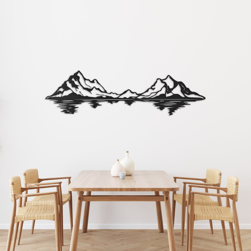 «Mountain Landscape on Water Illusion», art mural noir (6,5 po x 24 po), H 8,7 po x l 32 po x P 0,25 po, Blanc