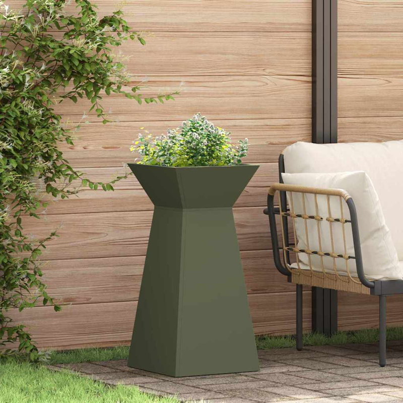 Pillar Planter Steel, 73cmH x 35cmW x 35cmD, Olive