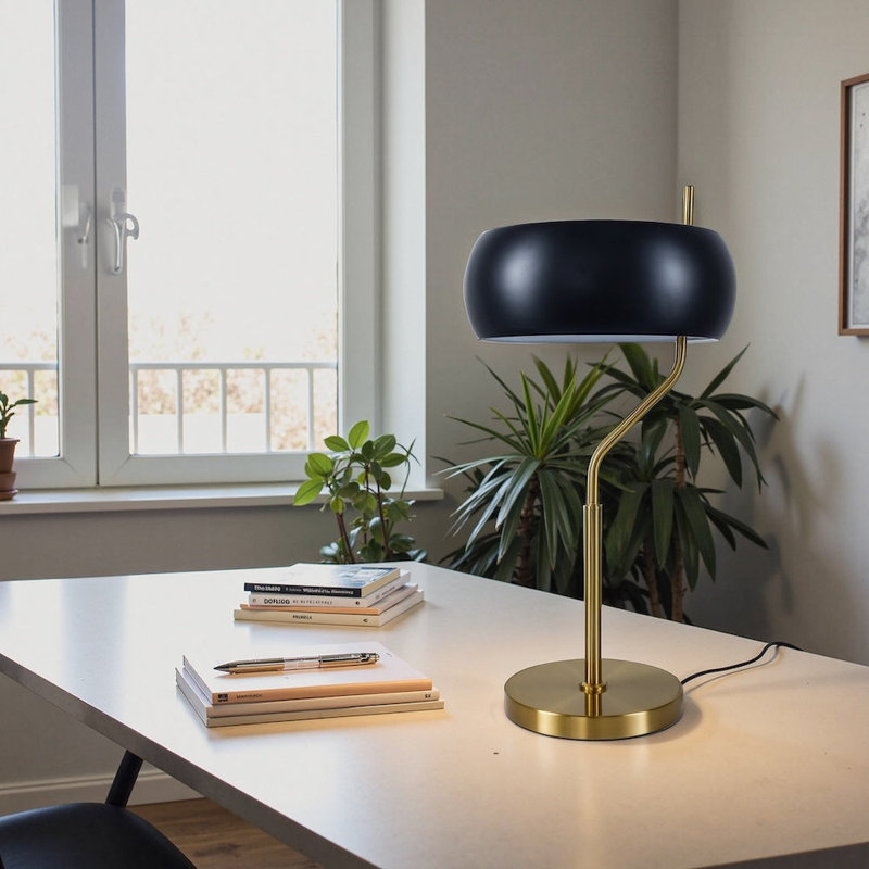 Flux Table Lamp - Gold Colour Metal Base - Black Outer Shade